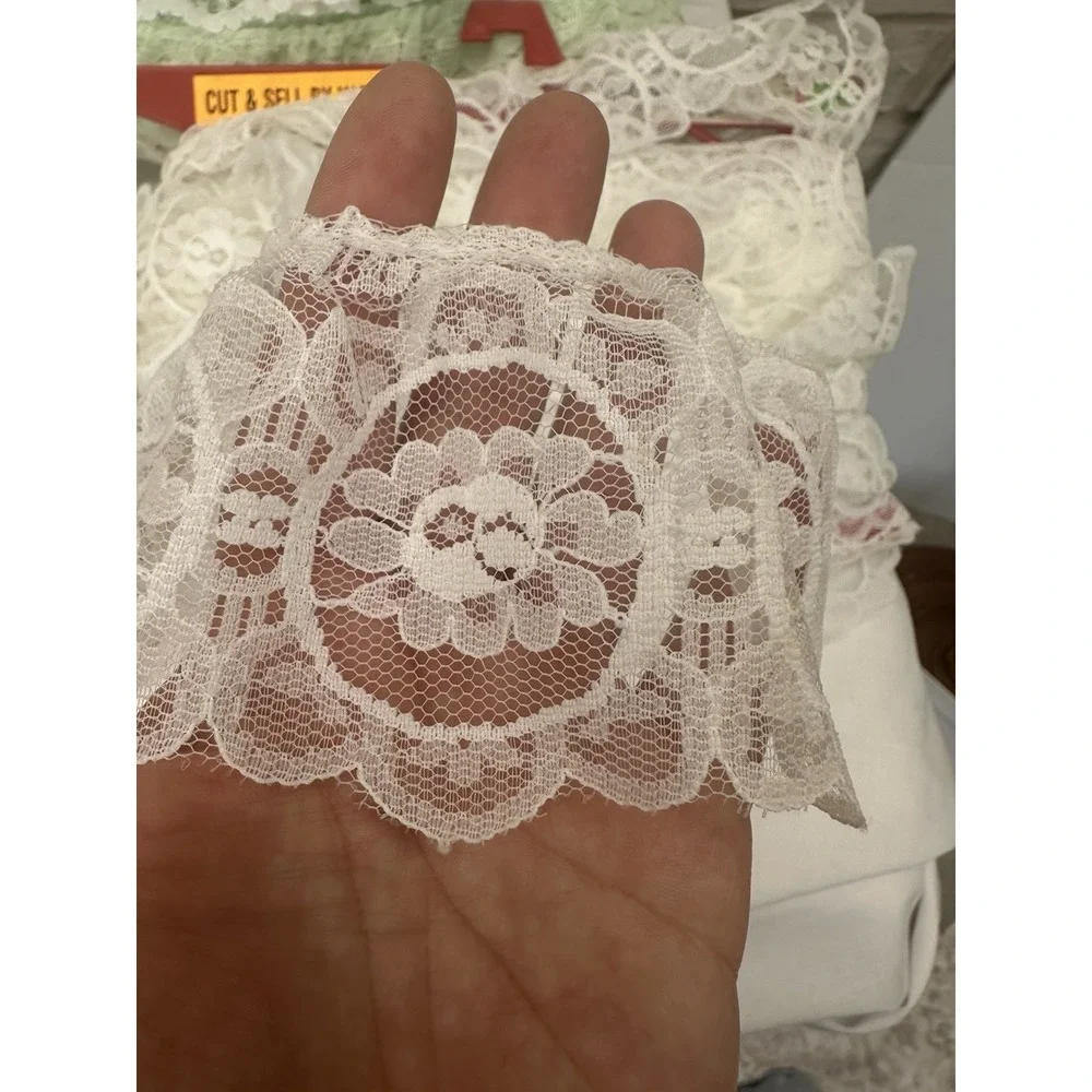 Lot 3 Vintage Lace Trim Eyelet Ruffle Sewing Craft Bulk Double Layer 30-40 Yards